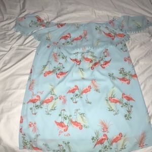 Everly strapless flamingo dress in light blue